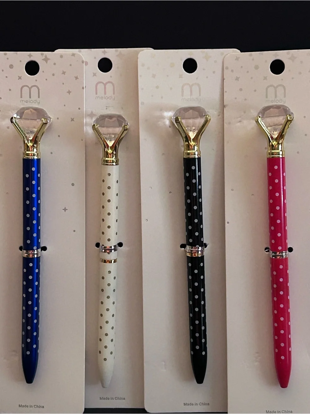 Mint Polka Dot Crystal Top Pens - Blue, White, Red & Black - Set of Four - NWT